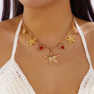 Summer Bohemian Starfish Crab Conch Tassel Pendant Necklace For Women Men Fishtail Heart Choker Ocean Beach Vacation Jewelry
