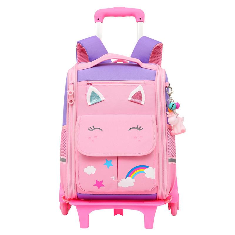 Grundschulrucksack für Jungen, einziehbar und abnehmbar, Treppensteigen, Cartoon-Trolley, Polyester, Kinderschultasche, großes Rad