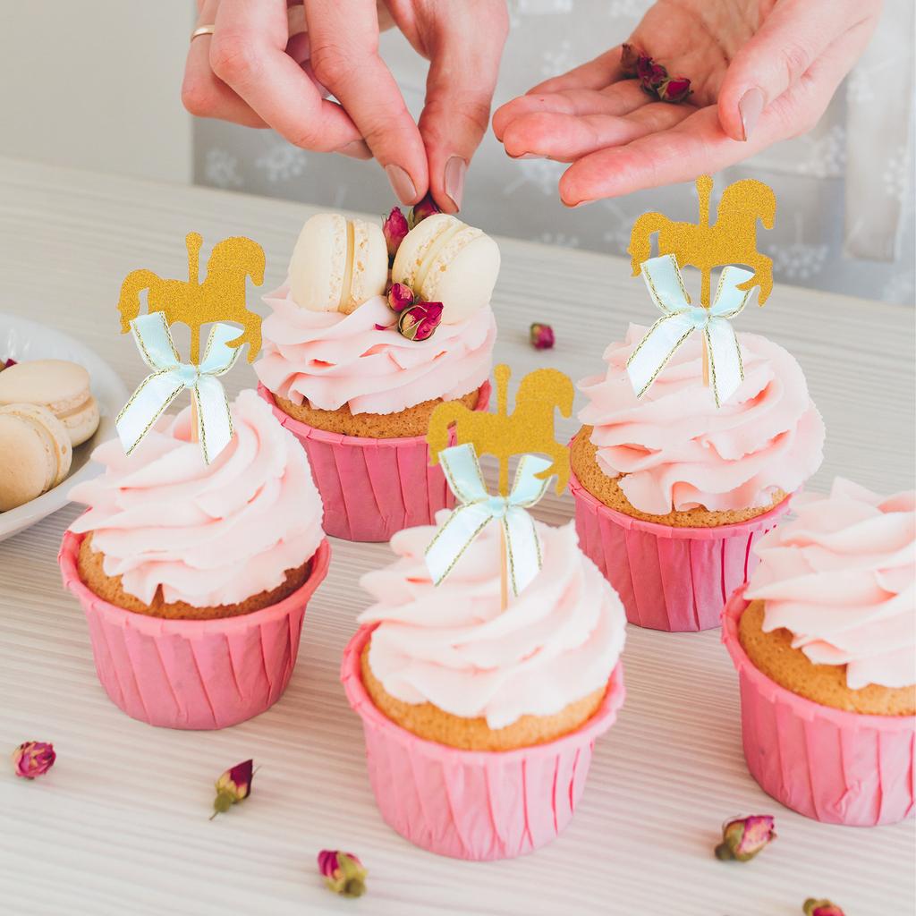 20Pcs Carousel Shape Cake Fruit Picks Cupcake Decoration Birthday Festival Dessert Toppers Party Supplies Blue Bowknot