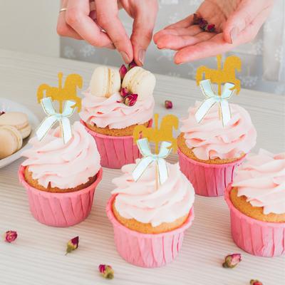 20Pcs Carousel Shape Cake Fruit Picks Cupcake Decoration Birthday Festival Dessert Toppers Party Supplies Blue Bowknot