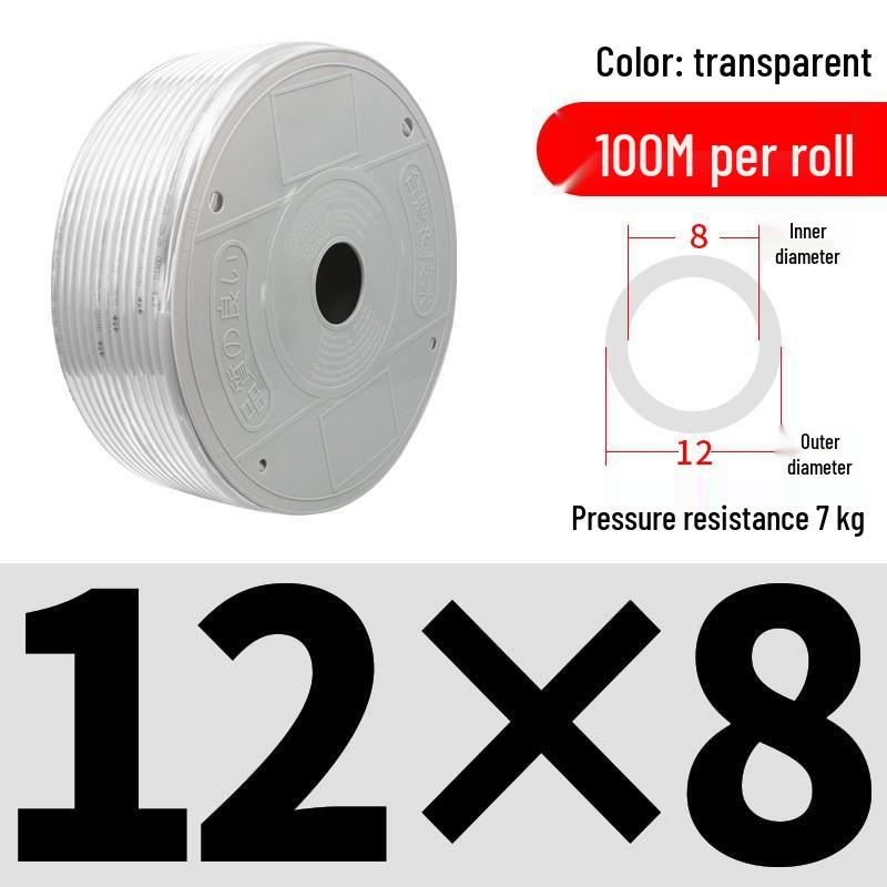 Pressure-Resistant Explosion-Proof PU Air Hose - Flexible, High-Pressure Air Pump Compressor Hose, Transparent Pneumatic, 6MM/12MM.