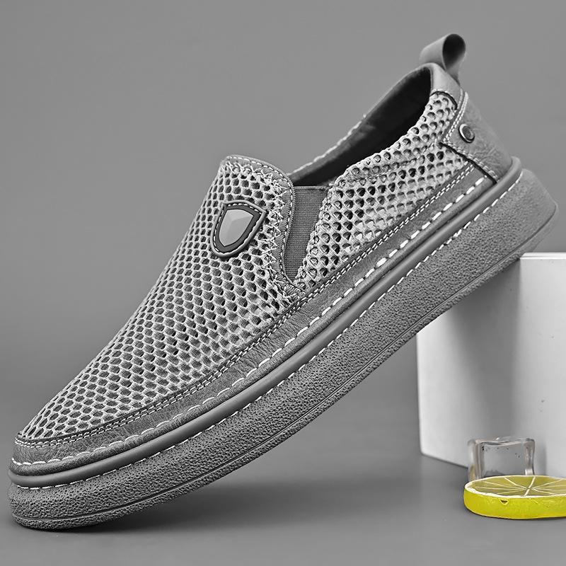

Mesh shoes men s casual shoes 2025 summer new breathable soft sole one pedal cover lazy shoes men s casual shoes 38 сірий колір