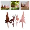Sleek Outdoor 4 Piece Rusty Metal Decorations Featuring Trees and Deers