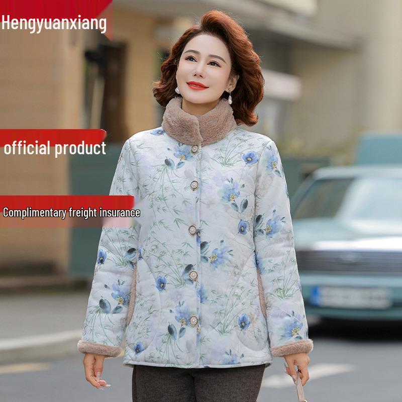

Mama 2025 Winter Fleece-lined Cotton Jacket for Middle-aged & Elderly Women XL синій