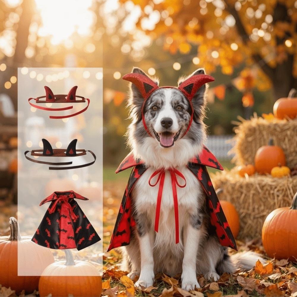Breathable Dog Bat Cloak Set Adjustable Fit Halloween Dog Clothes Cat Cosplay Cloak  Themed Party
