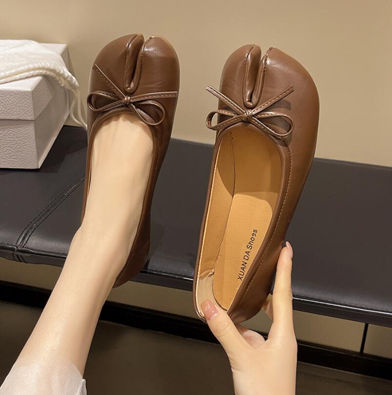 Japanese Trotter Flats Shoes Ladies Bowknot Tabi Ninja Loafers Cozy Split Toe Mary Janes Woman Barefoot Ballet Flats Moccasins