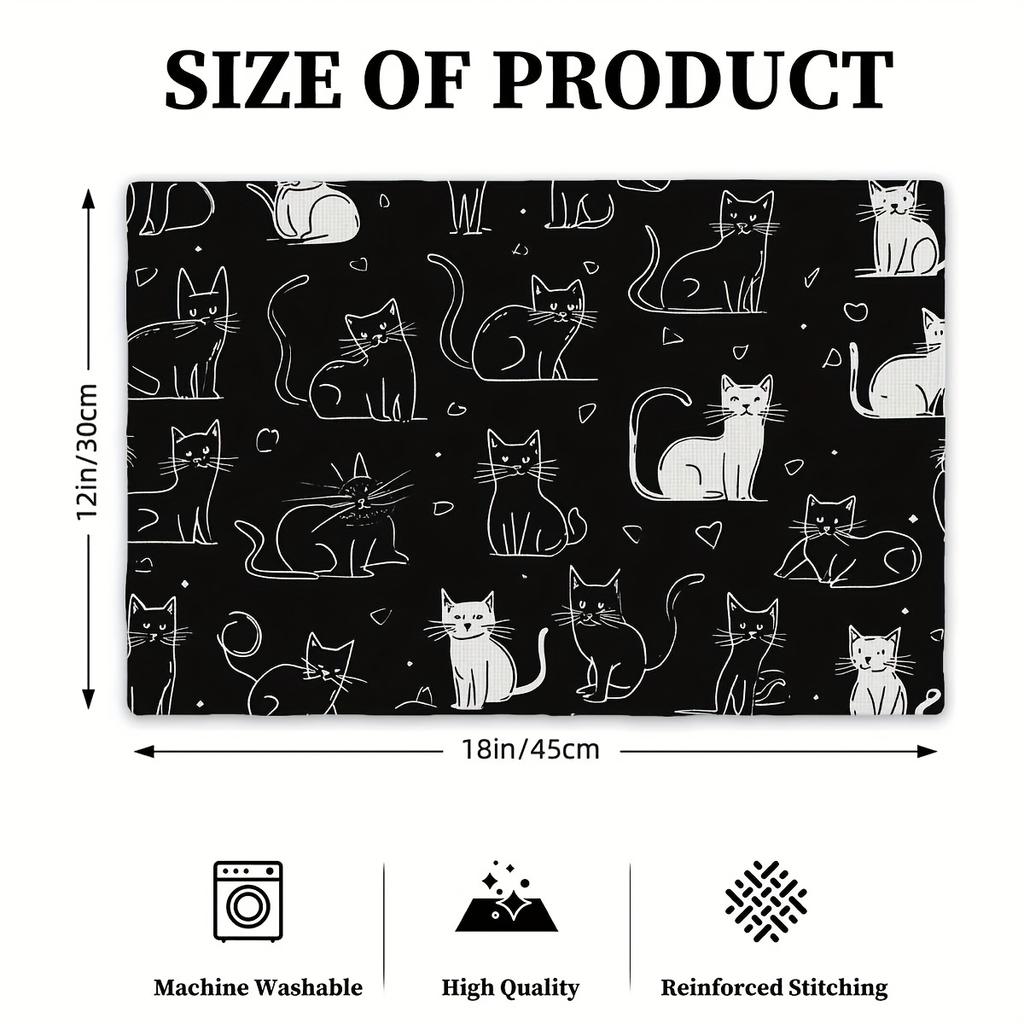 4pcs Set of Table Mats with Cute Cat Simple Line Drawing Patterns - 12" X 18" Rectangular Kitchen Dining Table Mat - Suitable Fo