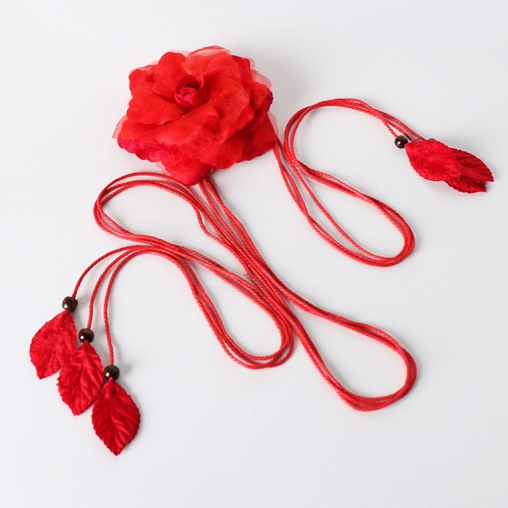 Floral Flower Waist Chain Ethnic Style Bohemian Waistband Simple Weave Rope Belt Dress Accessories