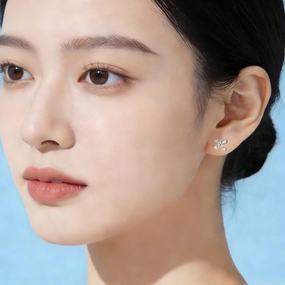 Korean Style Two-Tone Rhinestone Bow Stud Earrings for Women