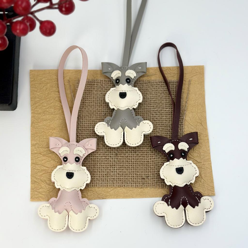 PU leather Schnauzer dog pendant cartoon bag keychain creative pet accessories fashion car pendant