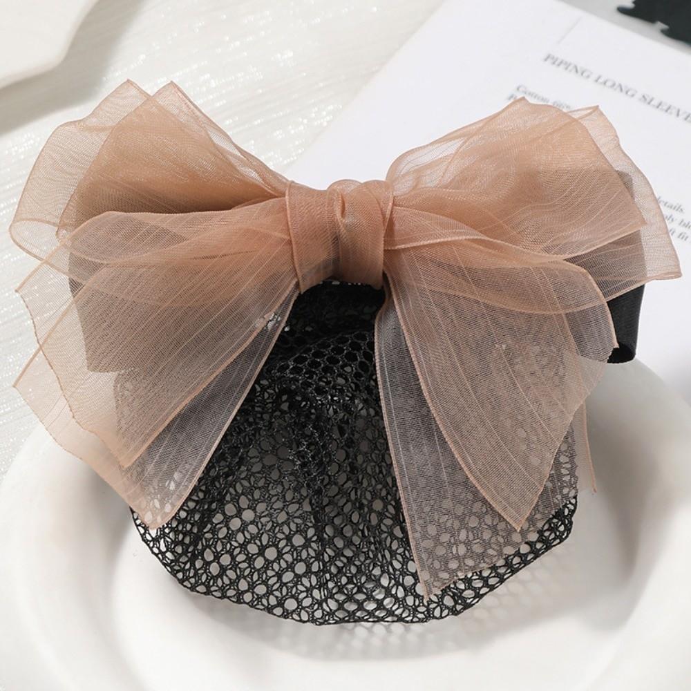 Convenient Bowknot Net Bun Snood Vintage Hair Clips Sweet Hair Bun Cover  Women Spring