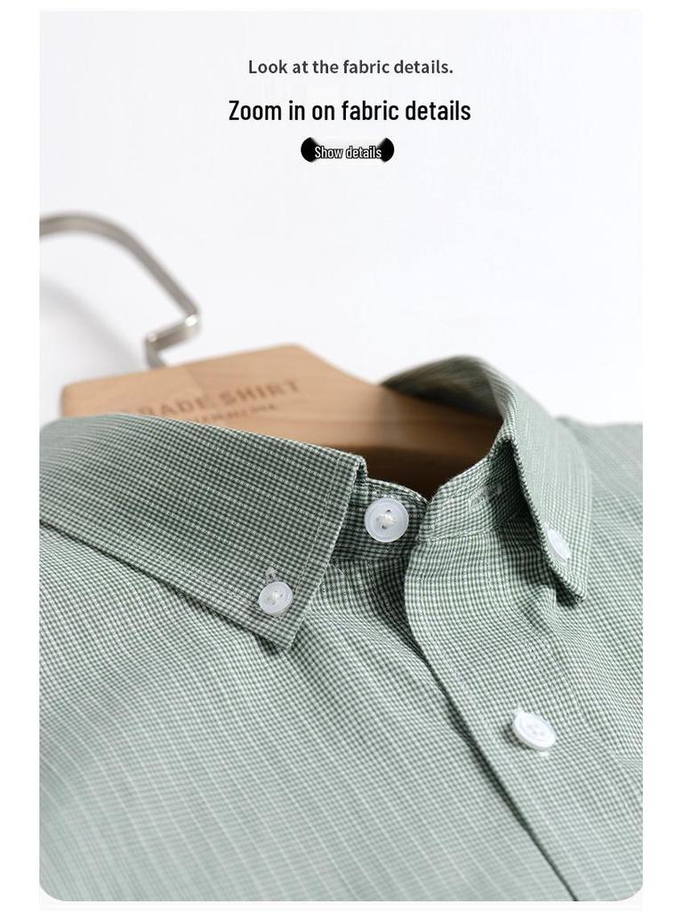 Men's Japanese Plaid Long-Sleeve Cotton Oxford Shirt: Casual, Versatile, Breathable, Light Luxury