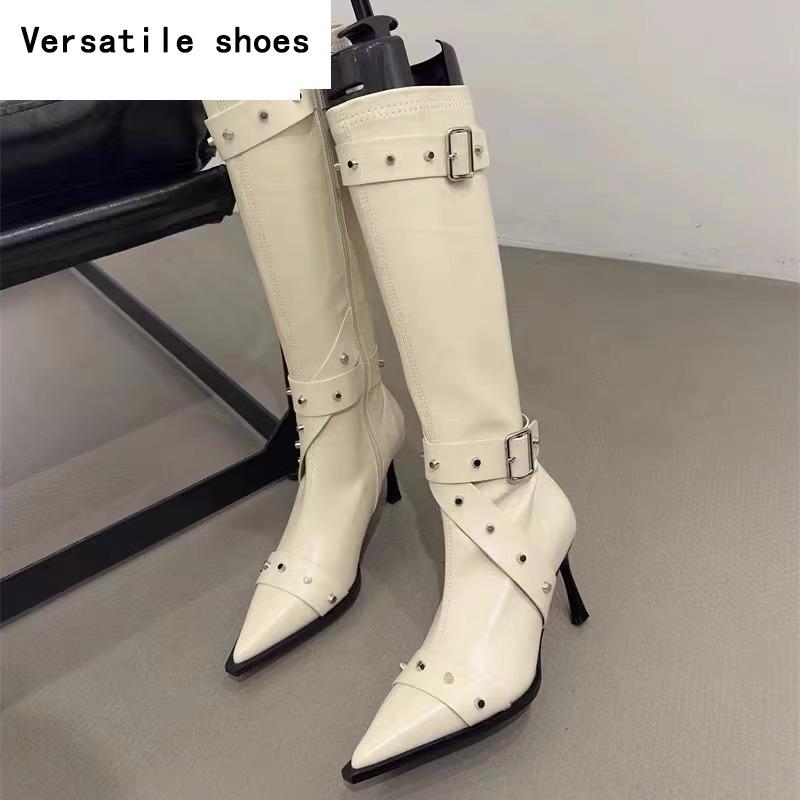 Элегантные сапоги на высоком каблуке до колена в стиле панк-женская обувь — фото 5