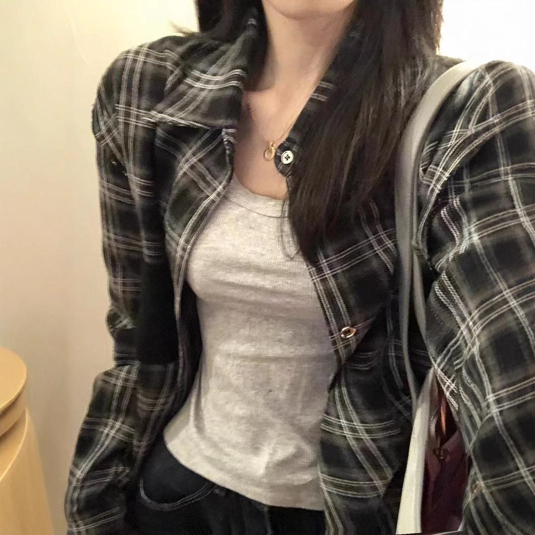 

Гонконгская женская летняя рубашка/кардиган оверсайз в клетку в стиле Ян Ми XXL