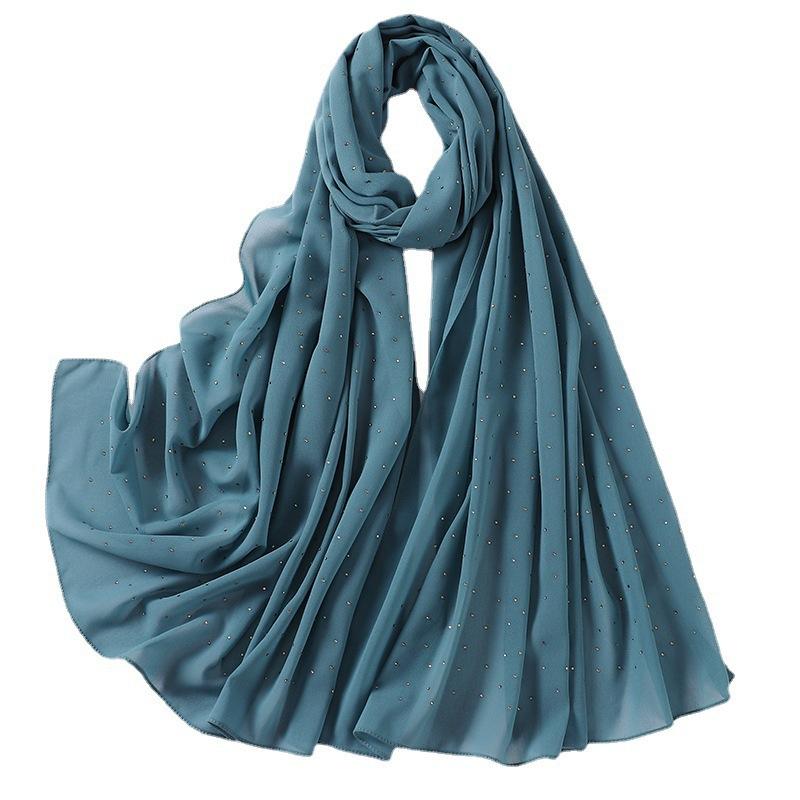 New Malaysia-Indonesia Pearl Chiffon Gypsy Hot Diamond Headscarf, Spring and Summer Long Ladies Hijab Scarf