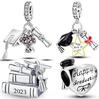 2023 S925 Sterling Silver Charms Bachelor's Cap Graduate Bead Fit Original  Bracelet DIY Bead Gift For Graduation Ceremony