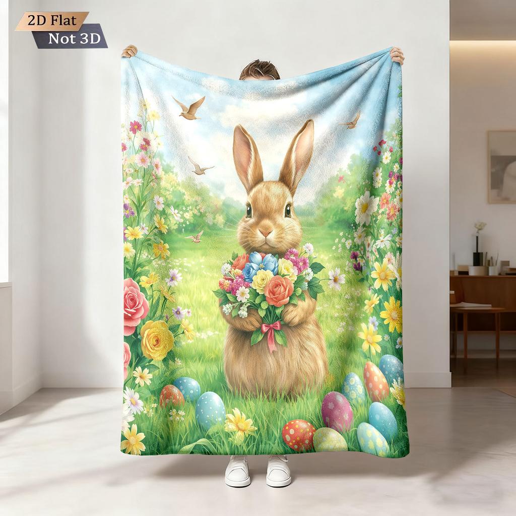 Easter Bunny Printed Cozy Fluffy Flannel Blanket for Home Living Sofa Chair Room Bedroom Decor for Family Birthday Gift