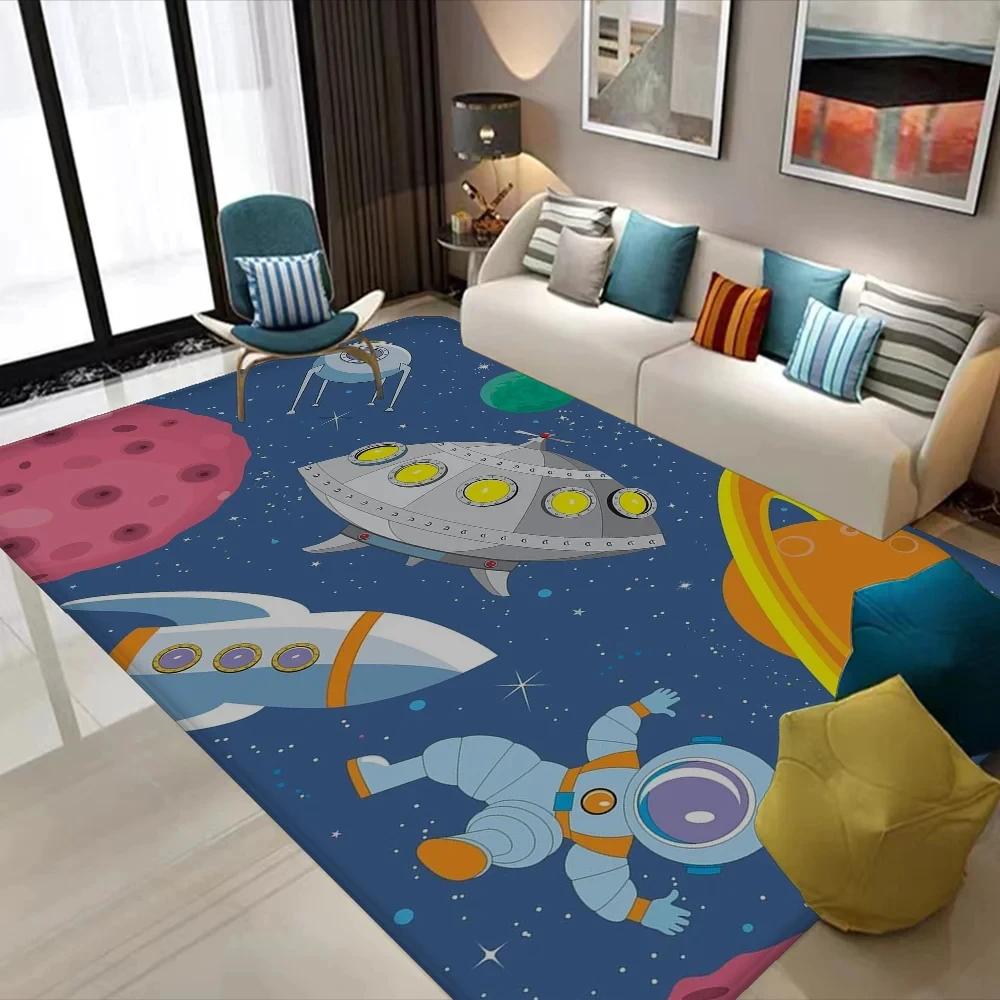 Cartoon Space Astronaut Carpet Galaxy Universe Rug Planet Rocket Kids Bedroom Decor Floor Mat Home Bathroom-Toilet Mats Doormat