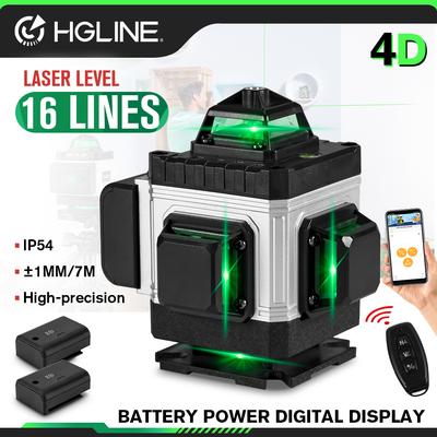 16 Linhas Nível Laser APP Controle Remoto 4D 360° Medida Cruzada Laser Feixe Laser Nível Horizontal Vertical Níveis Ferramentas