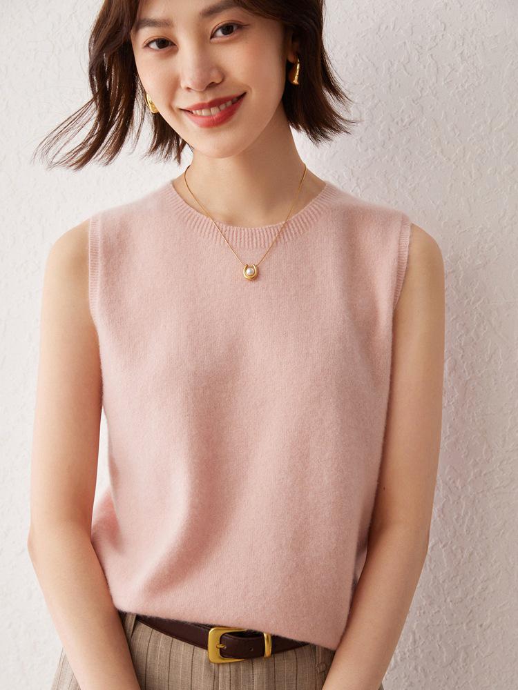 Women's 100% Cashmere Sleeveless Knit Camisole - Round Neck Base Layer Sweater.