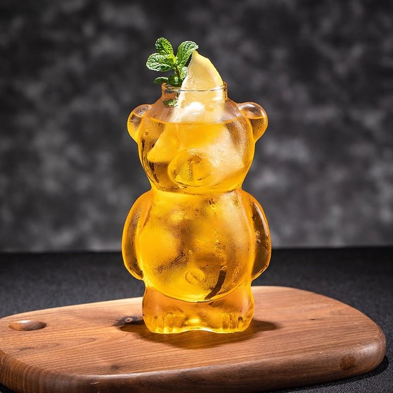 300ml Kreativer Bären-Becher aus hohem Borosilikatglas mit Strohhalm, Klarer Saft- & Cocktailbecher, Hitzebeständiger Milchkaffeebecher für Zuhause