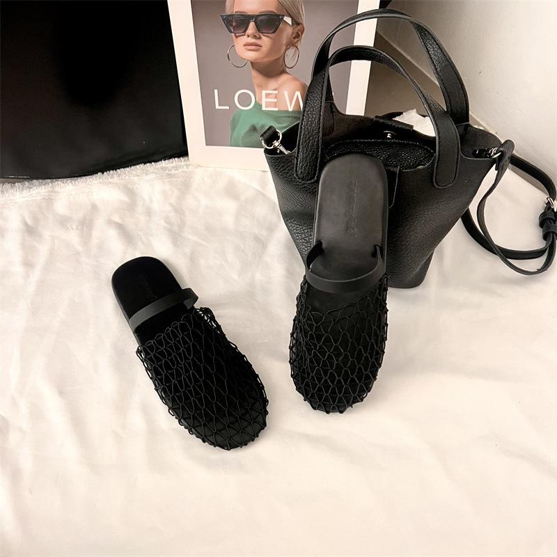 Niche Pure Original Woven Fishing Net Bag Head Sandals Women's Hollow Breathable Flat Shoes