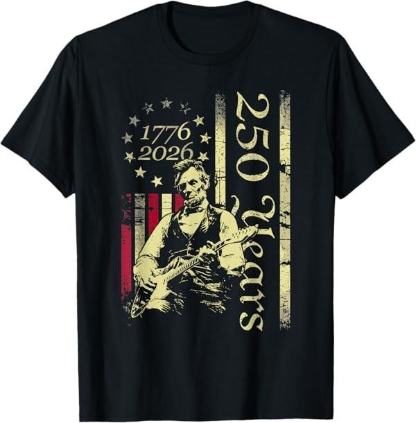 Vintage Abraham Lincoln Abe Lincoln Playing Guitar 250 Years T-Shirt S разноцветный