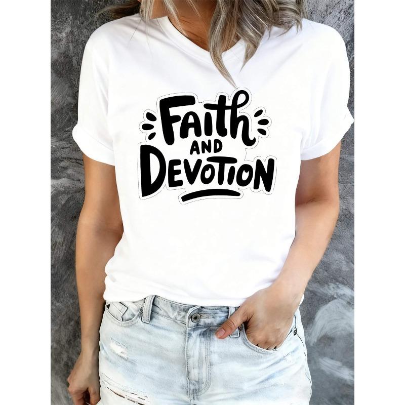 

Women s Faith & Devotion Round Neck T-Shirt - Elegant White Suitable for Daily Wear, All-Season Casual Top with Subtle Religious Iconography, 4XL білий