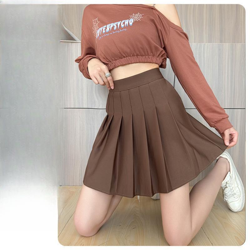 

Новая плиссированная юбка Эластичная юбка с эластичной талией 3XL кофейный