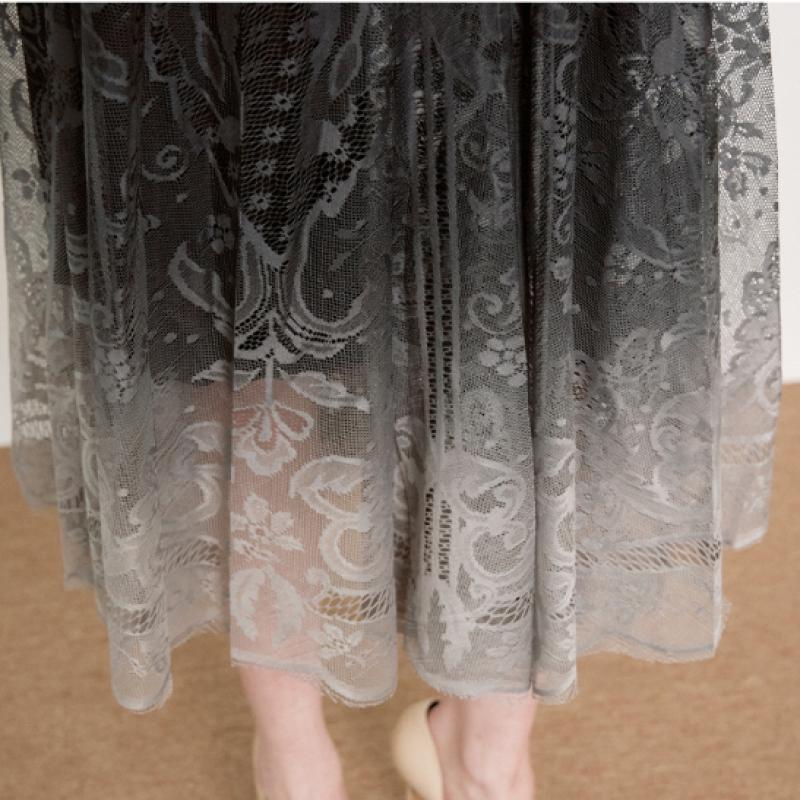 MAXZA Pleated Collar Gradient Lace Long Dress Zb05qp003