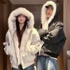 Mens Oversized Hooded Puffer Jacket With Faux Fur Collar Winter Warm Thick Cotton Coat Couples