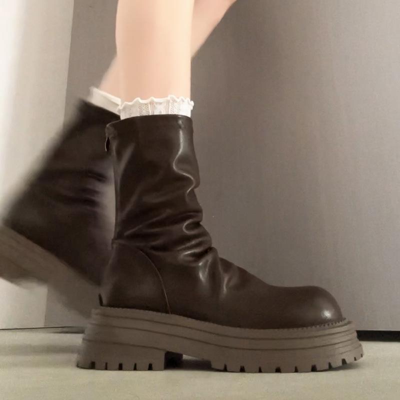 

Galoa~ Maillard stretch boots women s 2025 autumn new Martin boots thick-soled heightened stacked thin short boots 40 коричневый