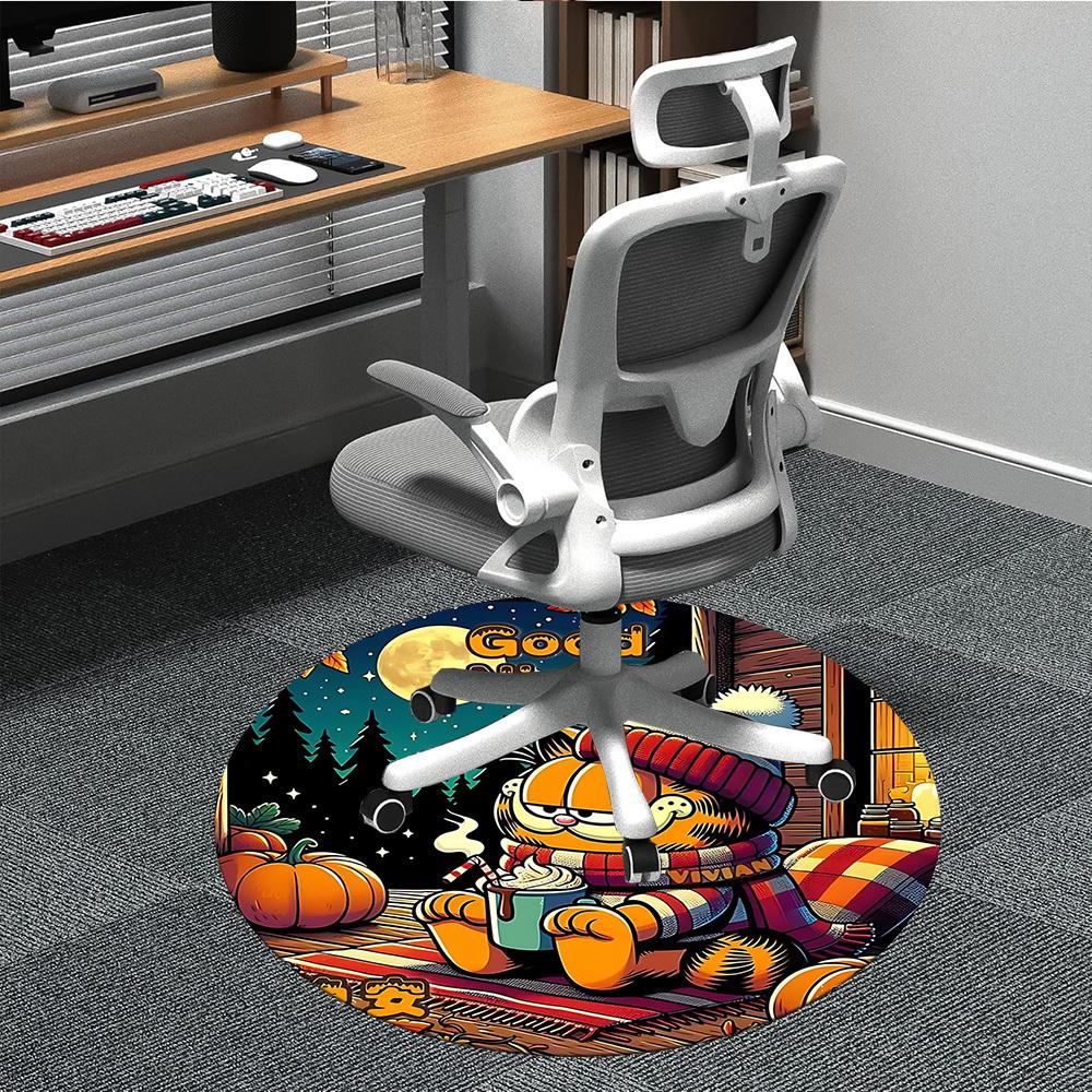 

1pc Night Garfield Office Round Area Rug, Under Office Chairs Bedroom Living Room Home Decor a0926020 80cm by 80cm