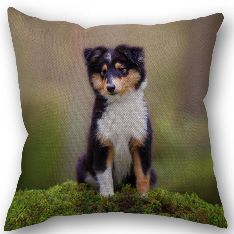 New Custom Dog Sheltie Pillowcase Cotton Linen Fabric Square Zipper Pillowcase 45X45cm Wedding Decorative Pillow Cover