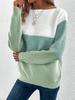 Autumn and winter crew neck splicing versatile striped sweater women's lazy style top loose large size pullover knitted sweater