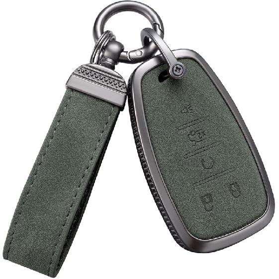 YO&YOYE Compatible With Chevy Key Fob Cover With Keychain Leather Key Case Protector For Chevrolet Equinox Camaro Cruze Malibu Sonic Smart Key (Grey)