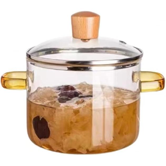 Кастрюля в стеклянной кухонной кастрюле с прозрачной кастрюлей Лучший термостойкий набор посуды ручной работы для пасты, лапши, супа, молока-1,6 лжелтый 1.6Lyellow
