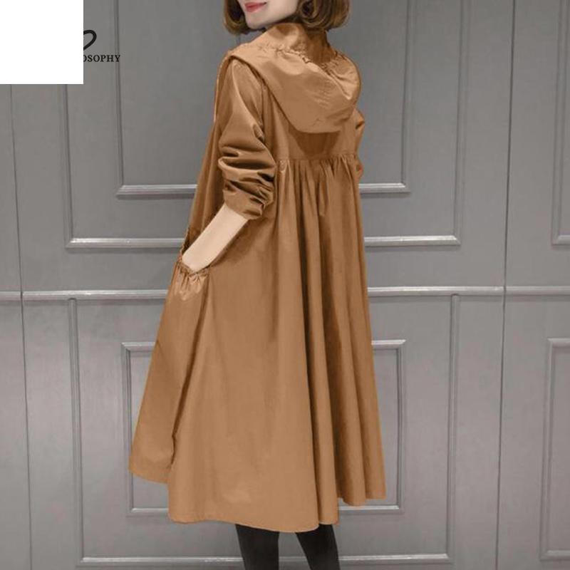 

Осенняя корейская ветровка женская винтажная свободная большой размер тонкий длинный плащ женский топ с капюшоном