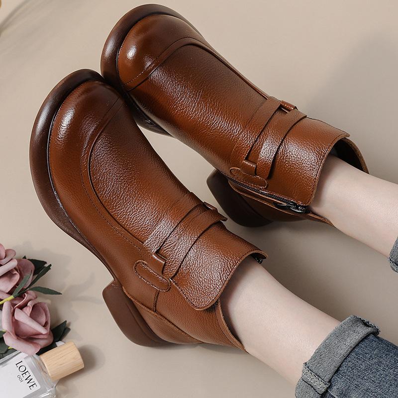 Fashion GKTINOO 2025 Autumn Women's Shoes Genuine Leather Boots Women Fashion Winter Boots Women Non-slip Warm Low Heel Shoes Women
