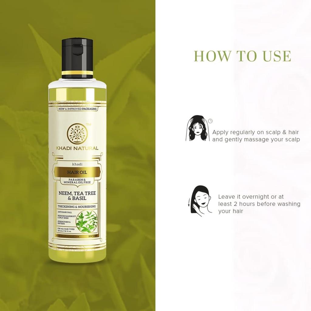 Khadi Natural Neem Tea Tree Basil Hair Oil Non Greasy Formula For Hair Growth And Scalp Care 210 ml