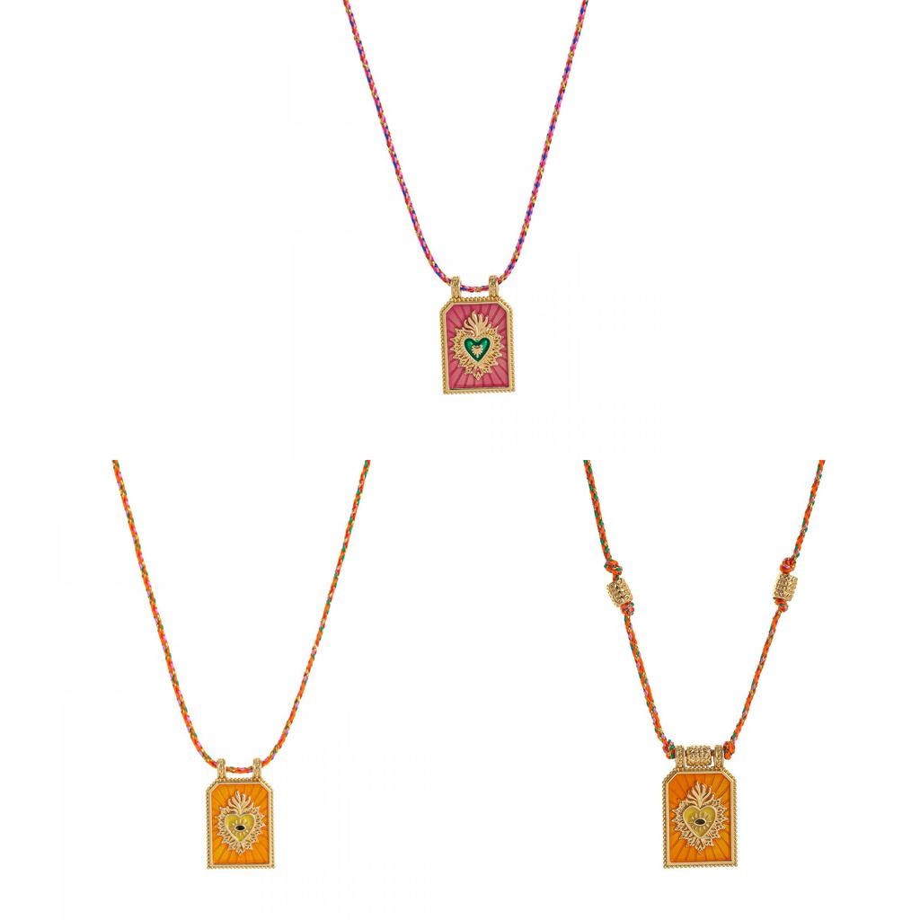 Love Heart Tarot Pendant Necklace Copper Chain With Colorful Ropes For Women Fashion Summer