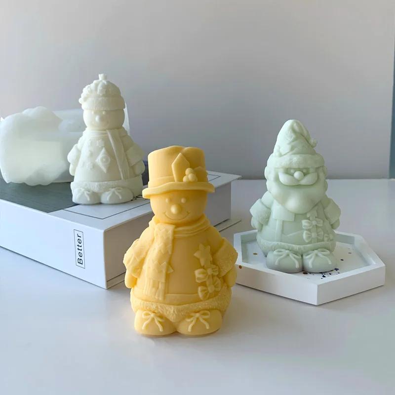 3D Snowman Santa Claus Silicone Mold DIY Aroma Candles Plaster Christmas Ornaments Mould Handmade Soap Resin Gypsum Molds