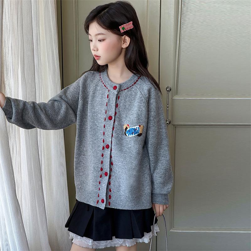 Autumn 2025 Girls' Knit Cardigan: Stylish Korean Fashion Sweater for Big Kids