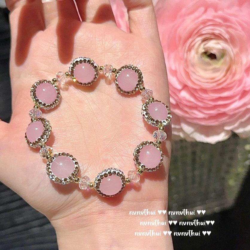 Nvnvthui Papalacha Tourmaline Crystal Bead Bracelet, Peach Blossom Powder Pearl Ring, Mapei Earrings