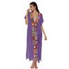 Women Summer Cover Up Dress V-Neck Short Sleeve Crochet Flower Decor See-through
