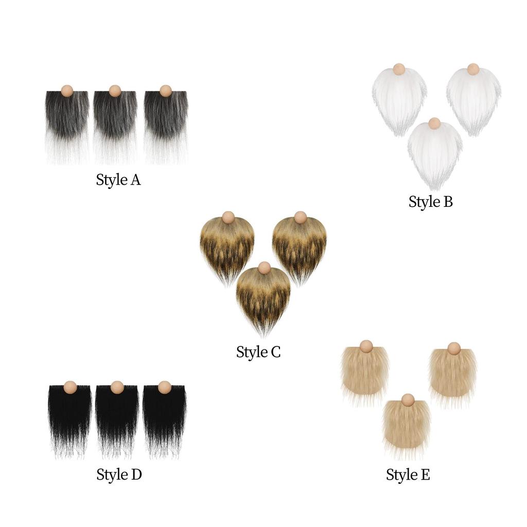 3Pcs Gnome Beards Wooden Balls Faux Fur Dwarf Beard Wood Gnome Nose DIY Crafts Supplies Gnome Beard Craft Fur for Party Decor