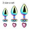 Rainbow Rose Gold Pink Small Medium Size Set Heart Shape Crystal Metal Anal Beads Butt Plug Jewelry Sex Toy for Female Male