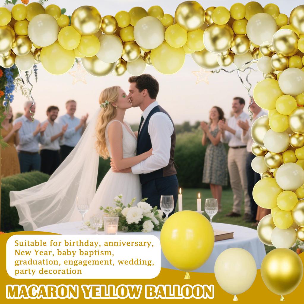 Yellow & Gold Arch Garland Set - 143pcs Macaron Yellow Balloons For Birthday, Anniversary, New Year, Baby Baptism, Graduation