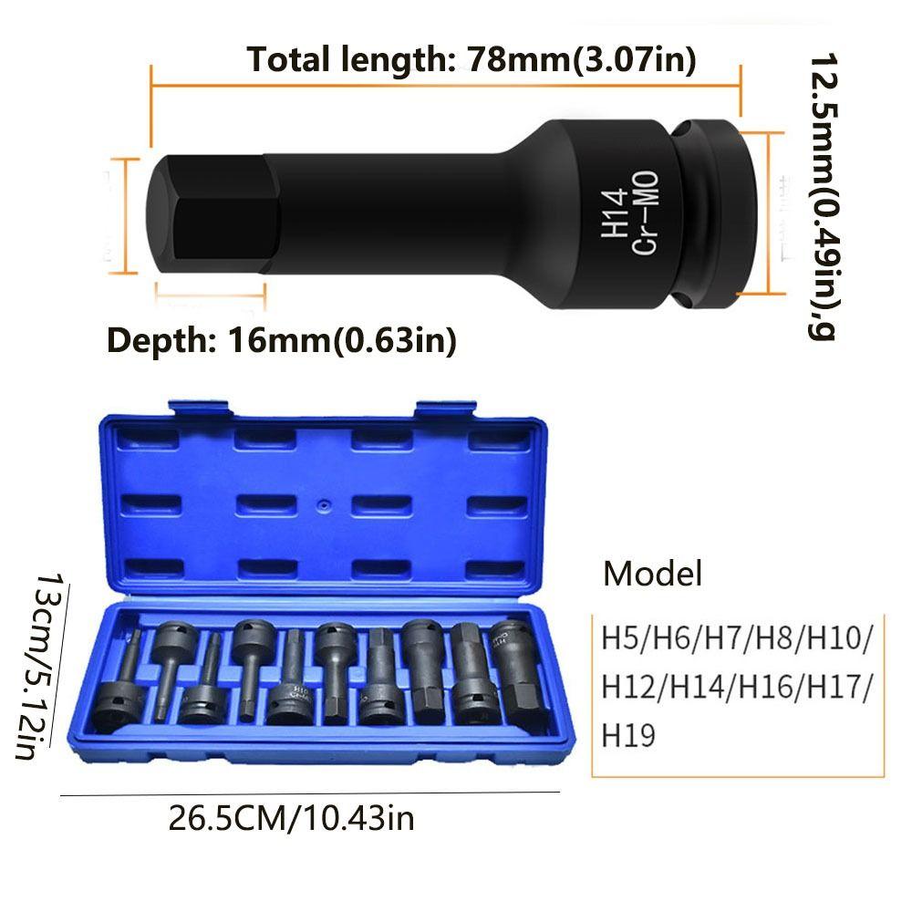 10PCS Cr-Mo Steel Impact Wrench Socket 1/2 Inch Drive Metric  Power Nuts Driver  Socket Removal