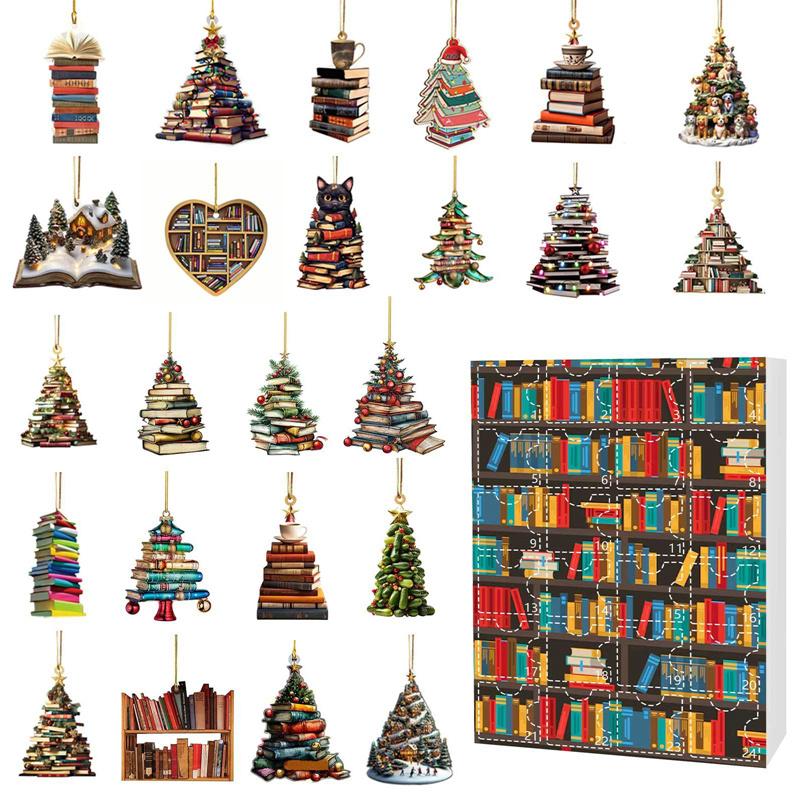 Kalendarz adwentowy na Boże Narodzenie 2025 Kreatywny akrylowy wisiorek do książki Kalendarz odliczający Pudełko niespodzianek dla miłośników książek Prezent noworoczny